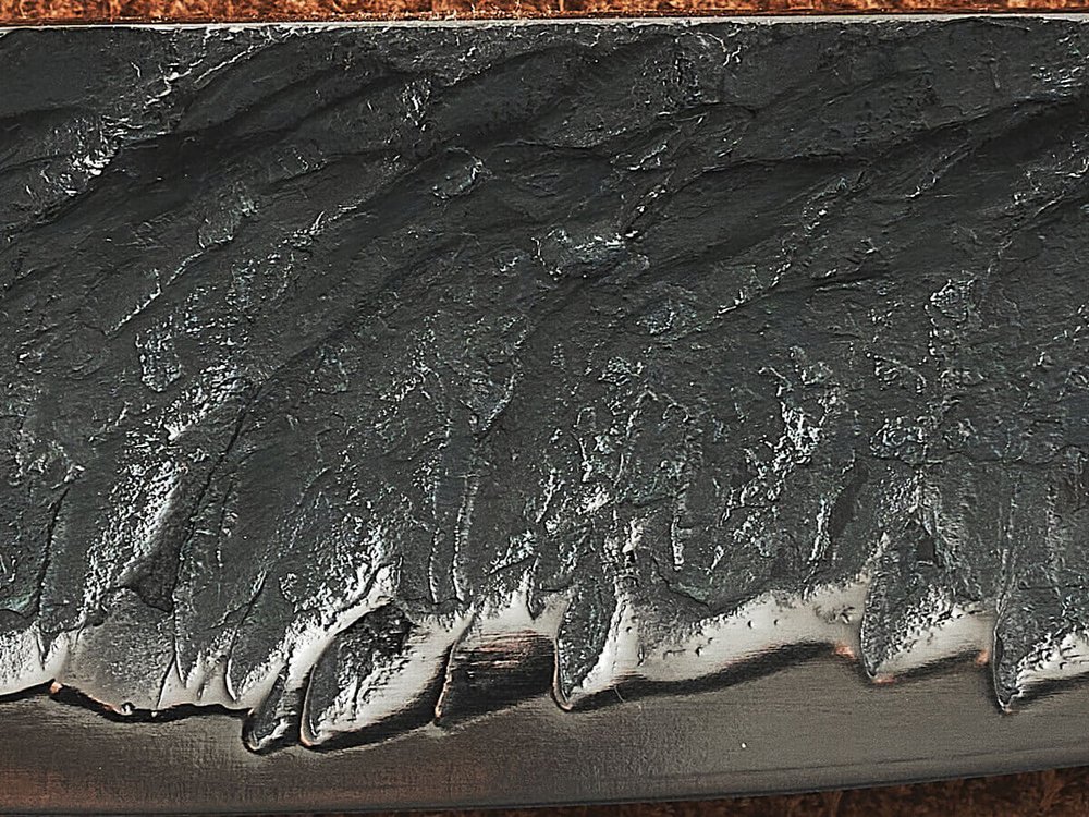 Якутский нож "Амга", сталь Х12МФ, рукоять черный мореный граб / орнамент