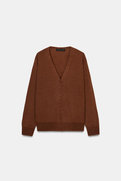 ZARA КАРДИГАН ИЗ 100% СВЕРХМЯГКОЙ ШЕРСТИ, КОРИЧНЕВЫЙ