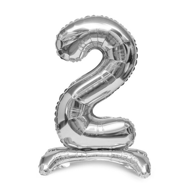 К Шар ЦИФРА 2 32" на подставке серебро 80 см (воздух)