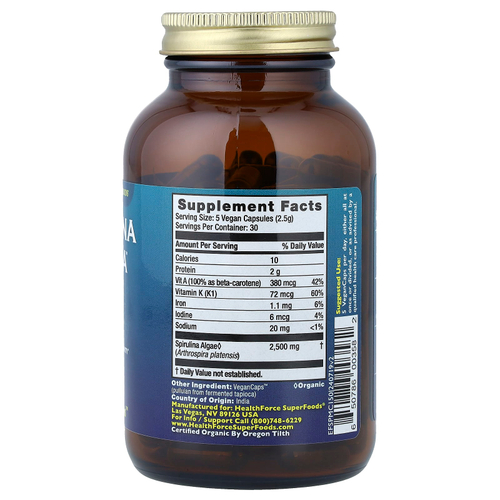 HealthForce Superfoods, Спирулина и манна, 150 веганских капсул