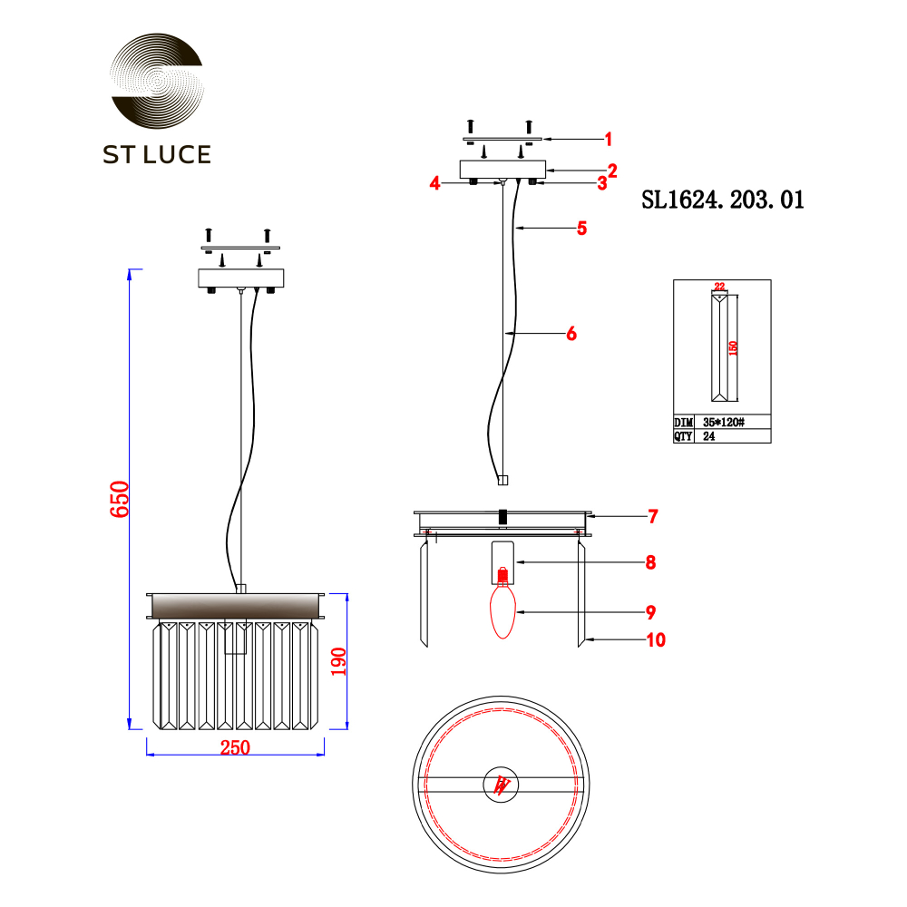 SL1624.203.01 Светильник подвесной ST-Luce шампань/прозрачный E14 1*40W ERCOLANO