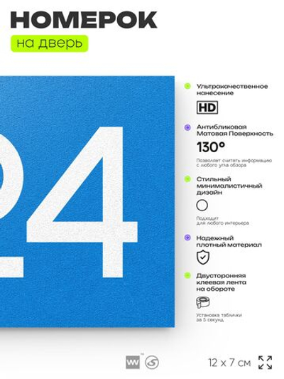 Номер на дверь 924, табличка на дверь для офиса, квартиры, кабинета, аудитории, склада, голубая 120х70 мм, Айдентика Технолоджи