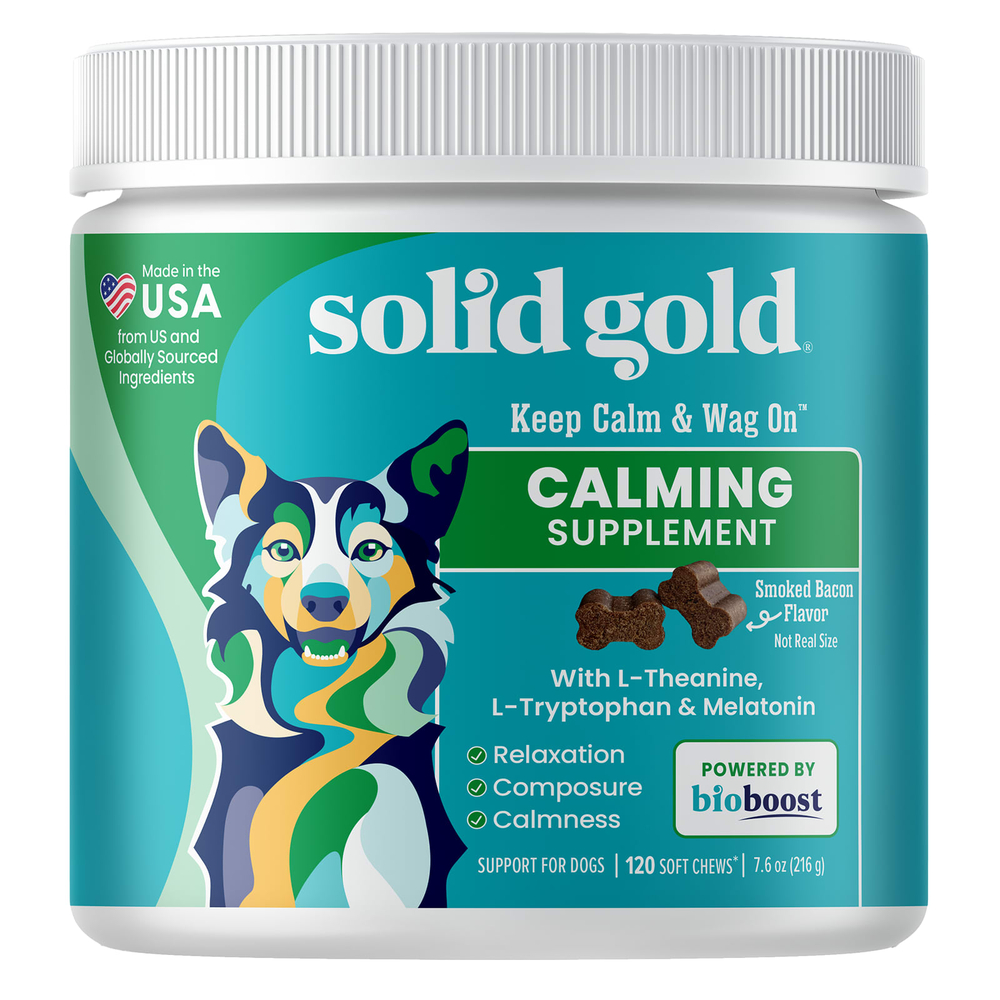 Solid Gold, Keep Calm & Wag On ™, успокаивающая добавка для собак, с копченым беконом, 120 жевательных таблеток, 216 г (7,6 унции)
