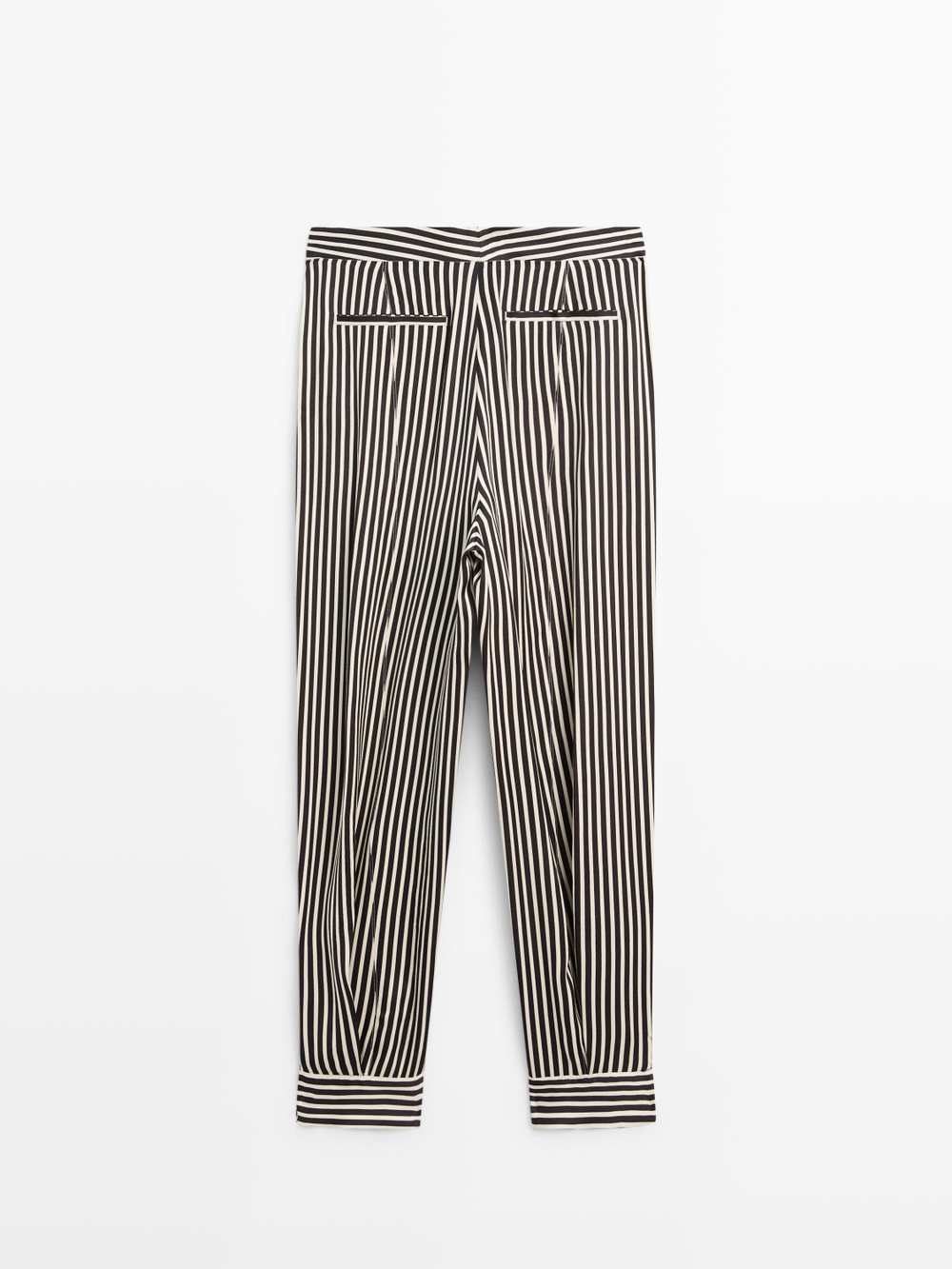 Massimo Dutti Полосатые драпированные брюки с вытачками, черный/белый