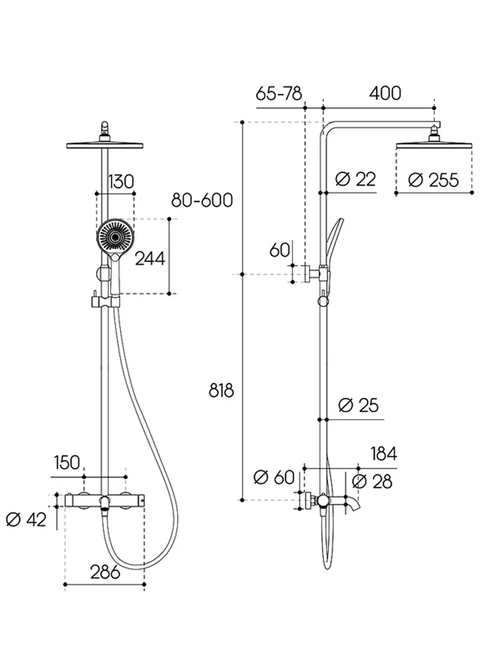 Душевая система Aqueduto CHUVA с изливом для ванны, шлифованное золото
