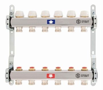 Коллектор Stout 1" x 3/4" на 10 контуров для радиаторного отопления (нерж. сталь) SMS-0922-000010