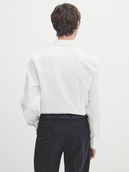 Massimo Dutti Немнущаяся рубашка облегающего кроя из рельефной ткани, белый