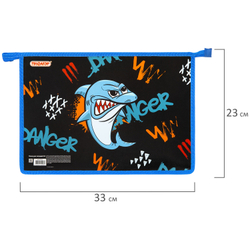 Папка для тетрадей ПИФАГОР А4, 1 отделение, картон/пластик, на молнии, "Angry shark", 272129