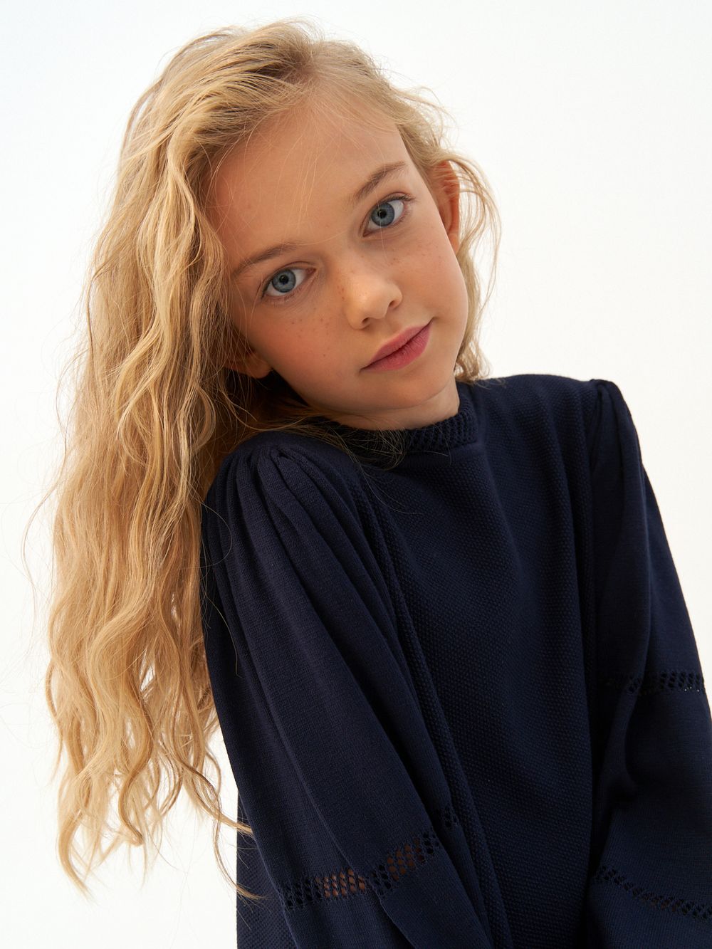 Платье для девочки с длинным рукавом AT1039 синий