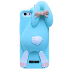 Силиконовый объемный чехол Moschino Rabbit для iРhone 7, 8, SE 2020, SE 2022 (Голубой)