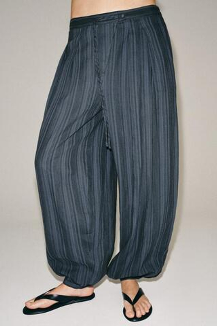 ZARA БРЮКИ-БАЛЛОНЫ В ПОЛОСКУ — ZW COLLECTION, ИНДИГО