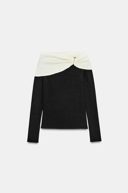 ZARA ТОП ИЗ МЯГКОЙ ТКАНИ С ПРЯЖКОЙ, ЧЕРНЫЙ/ЭКРЮ