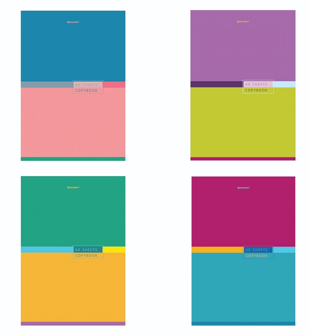 Тетрадь А4 60л. клетка "Color" скоба, в ассортименте (BRAUBERG)