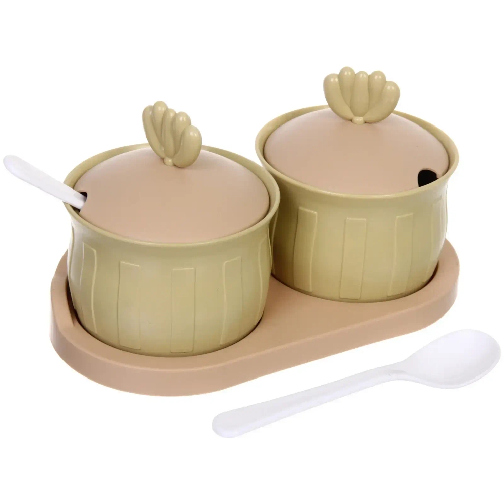 Набор банок для специй SEGRETO» 2шт с ложками 20*10*12см оливковый