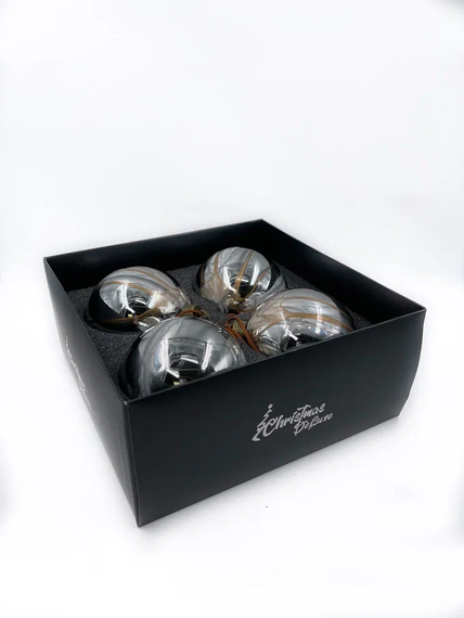 Набор стеклянных шаров Акварель темно-серая 100 мм., 4 шт., Christmas DeLuxe (13005)