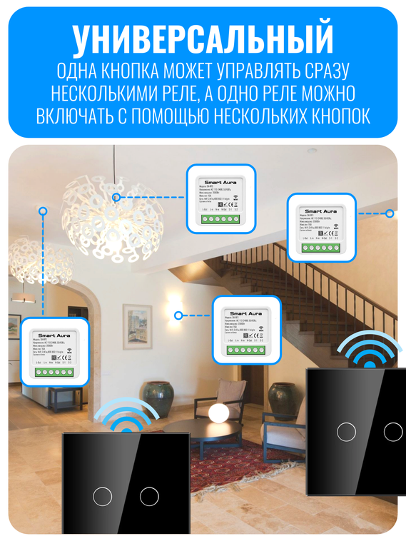 Умный сенсорный Wi-Fi радиовыключатель Smart Aura
