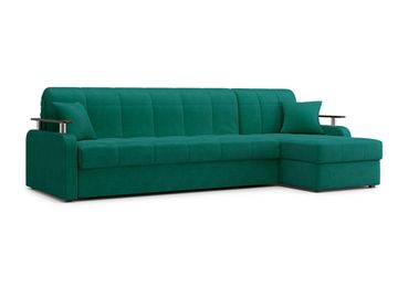 Диван угловой с оттоманкой Денвер 1,6 - Velutto 33 изумрудный/  коричневая накладка