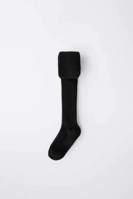 ZARA ОДНОТОННЫЕ КОЛГОТКИ В РУБЧИК, ЧЕРНЫЙ