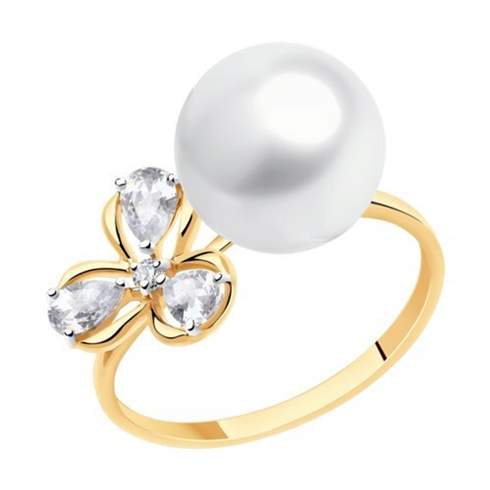 Кольцо из золота 585 пробы с Swarovski Zirconia и Жемчугом Swarovski и Топаз