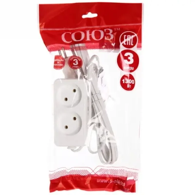 Удлинитель 2гнезда 3м без заземления ШВВП 1300Вт 2x0.75мм² Союз (60)