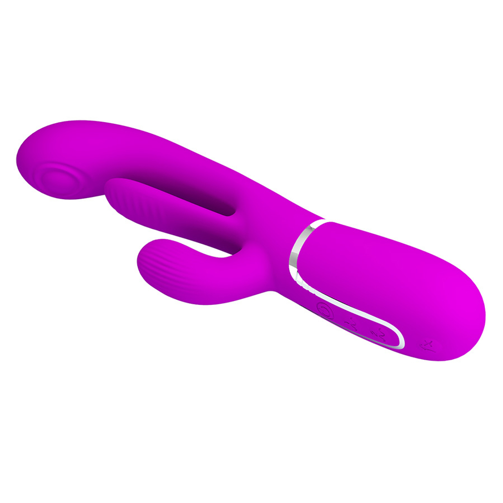 Розовый вибратор-кролик 22,2см с дополнительным язычком Pretty Love Triple Rabbit Multifuncional Vibrador BW-500041