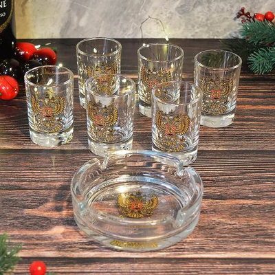 Набор 7 предметов (6 стопок 50мл, пепельница) Герб России