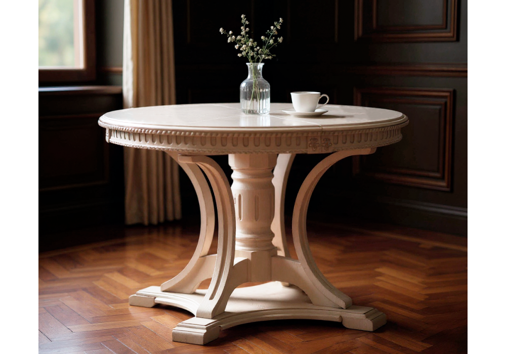 Стол деревянный Woodville Нозеан круглый белый, серебро