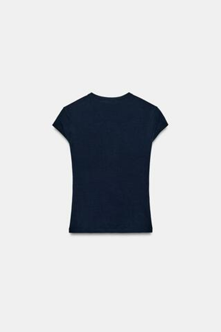 ZARA ФУТБОЛКА ОБЛЕГАЮЩЕГО КРОЯ С КОРОТКИМИ РУКАВАМИ, ТЕМНО-СИНИЙ