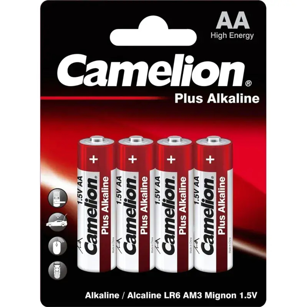 Батарейка Camelion AA/LR 6 Plus Alkaline BL-4 (LR 6-BP4, 1.5В)(4 шт в уп.)