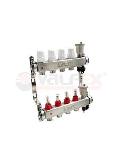 Группа коллекторная 1дюйм х 6 вых. евроконус 3/4дюйм со встроен. расходомерами и регулир. клапанами в сборе нерж. сталь (2) К VALFEX VF.586.0606