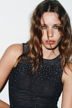 ZARA ТОП С БЛЕСТКАМИ, СВИНЦОВЫЙ