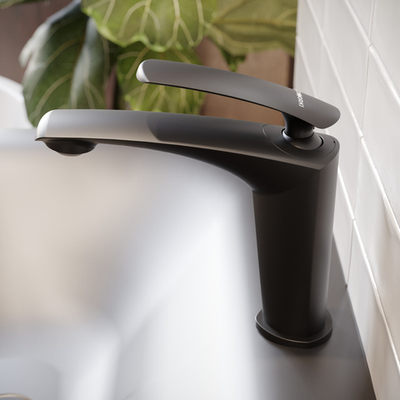 Смеситель для раковины STWORKI Гётеборг S03010BK + донный клапан SW-001BK матовый черный