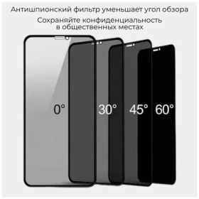 Защитное стекло "Антишпион" для iPhone Xs Max/11 Pro Max Черный (Закалённое, полное покрытие)