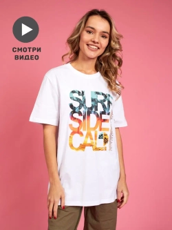Летняя оверсайз футболка яркий принт города Калифорния сёрф