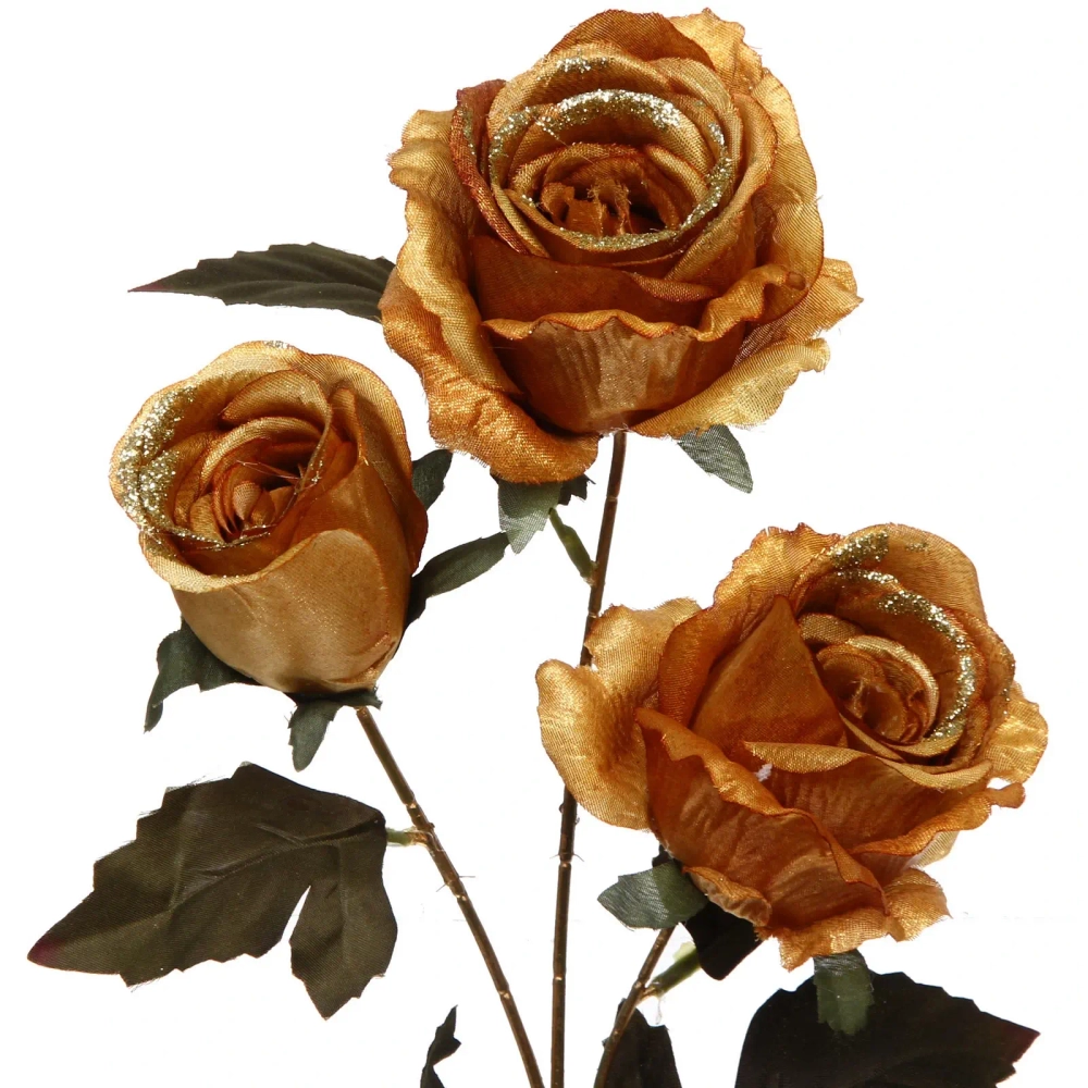 Искусственные цветы «FLOWERS GLAMOUR» 65см Розы 3 цветка золотые