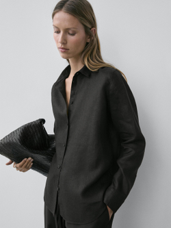 Massimo Dutti Свободная рубашка из 100% льна, черный