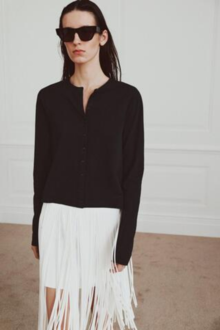 ZARA ФУТБОЛКА ИЗ 100% ХЛОПКА НА ПУГОВИЦАХ, ЧЕРНЫЙ