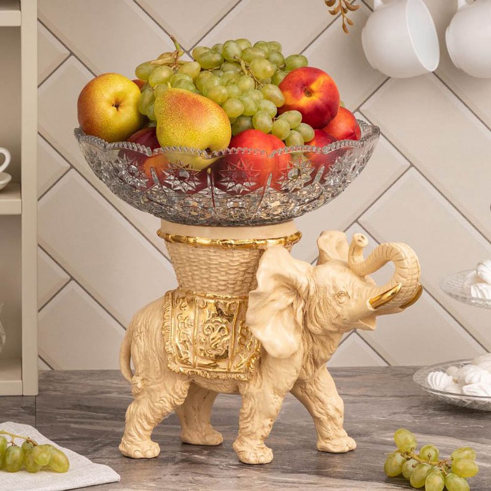 Фруктовница-конфетница Слон Джайпурарт со стеклянной чашей 7373 Айвори