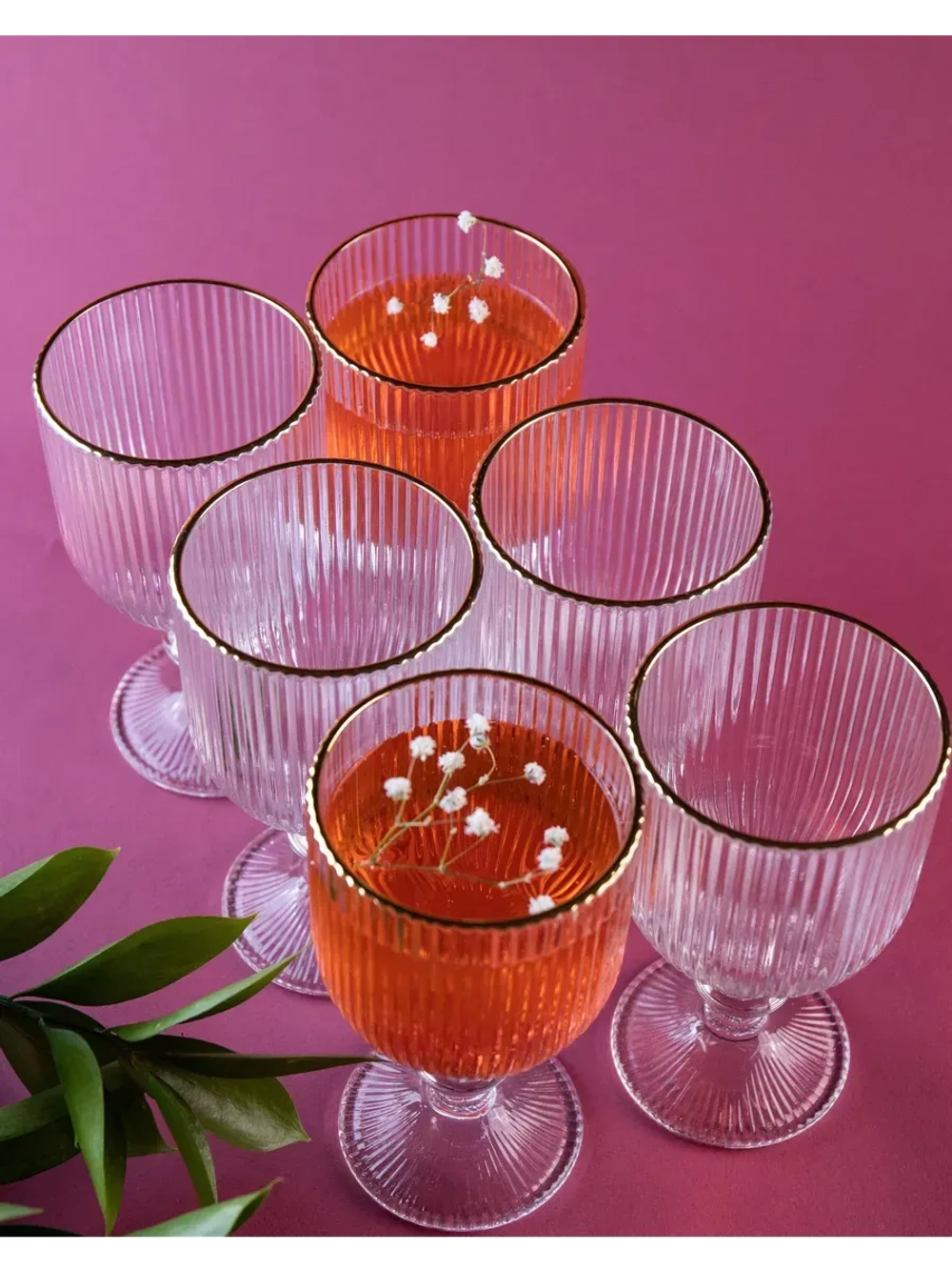 Набор бокалов вина 6 шт., ребристые с золотой каймой