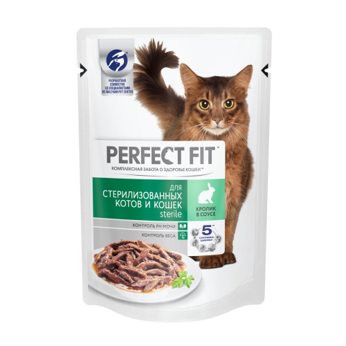 Влажный корм Perfect Fit Sterile для стерилизованных кошек, с кроликом в соусе, 75 г