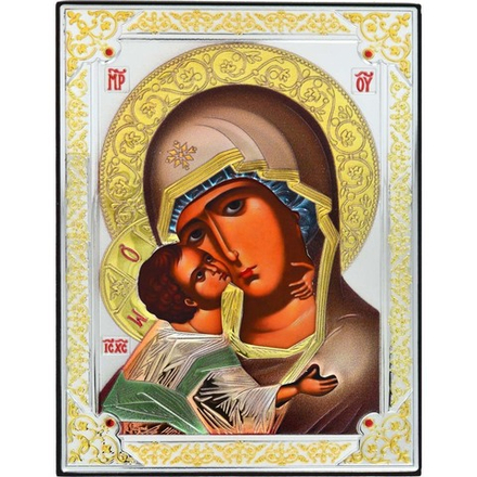 Владимирская икона Божией Матери в серебре. 13,5 х 18,5 см