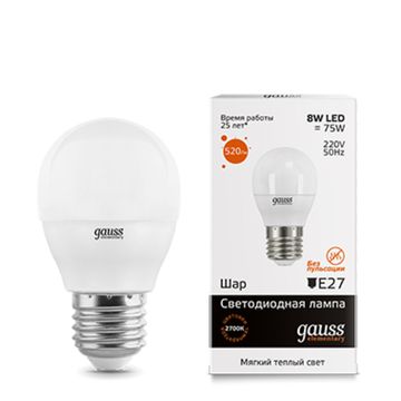 Лампа Gauss LED Elementary Globe 8W E27 3000K 53218