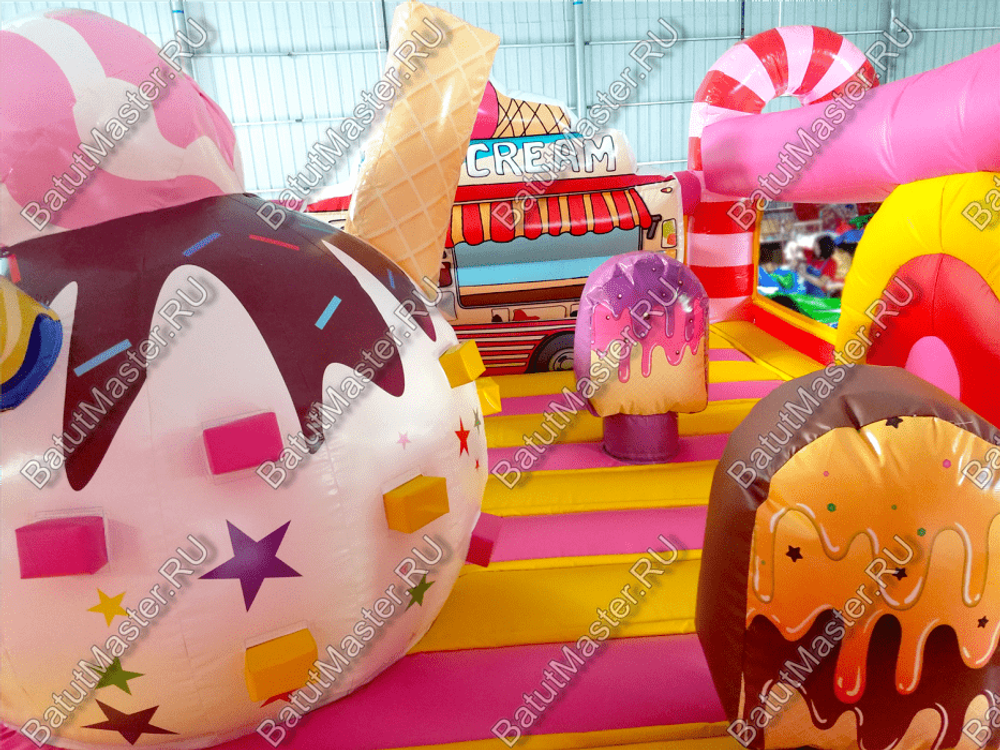 Коммерческий надувной батут "Мороженое розовое" 6*4*2,8 м