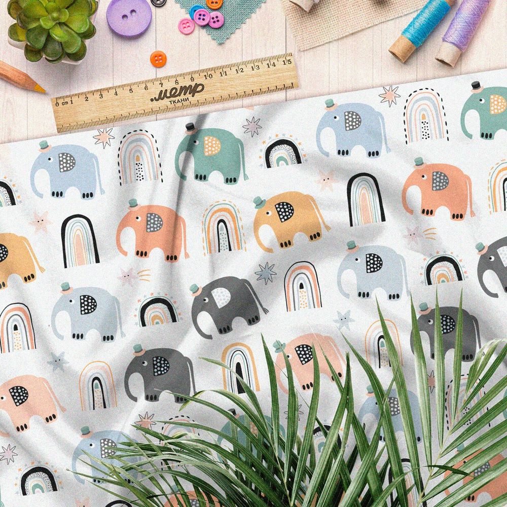 Ткань сатин слоники