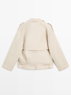 Massimo Dutti Короткий тренч с поясом, бежевый