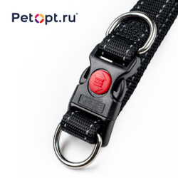 610010074-75-76-77 PetOpt Ошейник светоотражающий нейлон регулируемый с фиксатором Черный . Конструкция "два кольца", фастекс
