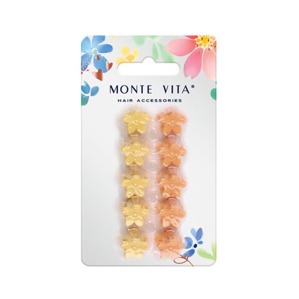 Крабы для волос НАБОР 10 шт., цветочки, soft-touch, оранжевый, жёлтый, MONTE VITA, 457027