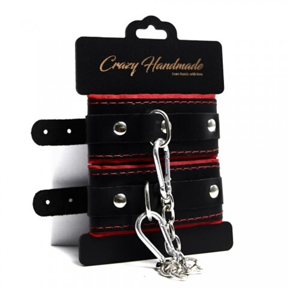 Наручники скругленные черные с мягкой красной подкладкой