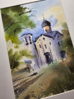 Картина авторская акварельная в паспарту 21х30 см на стену для интерьера "Осень в Выбутах"