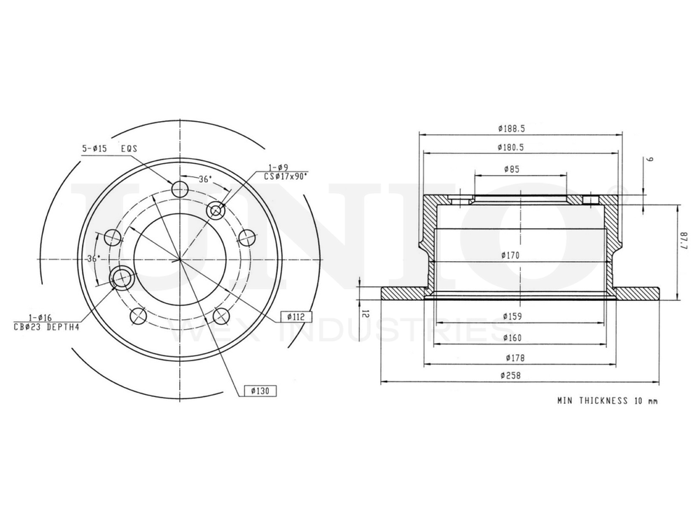 Диск тормозной задний UNIO BRD-20268